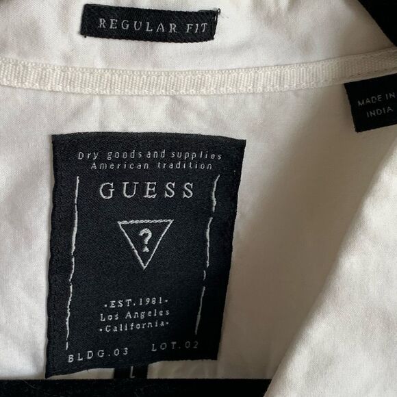 Abstract Button Up Shirt Mens Size L White Black Long Sleeve Y2K Retro GUESS - Picture 11 of 16